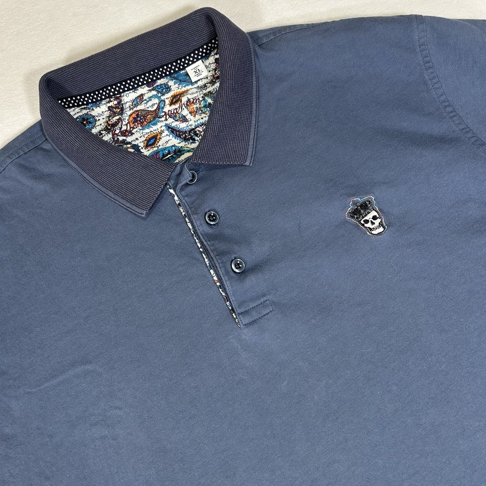 Robert Graham Mens XL‎ Blue White Skull Classic Fit Preppy Golf Polo Shirt